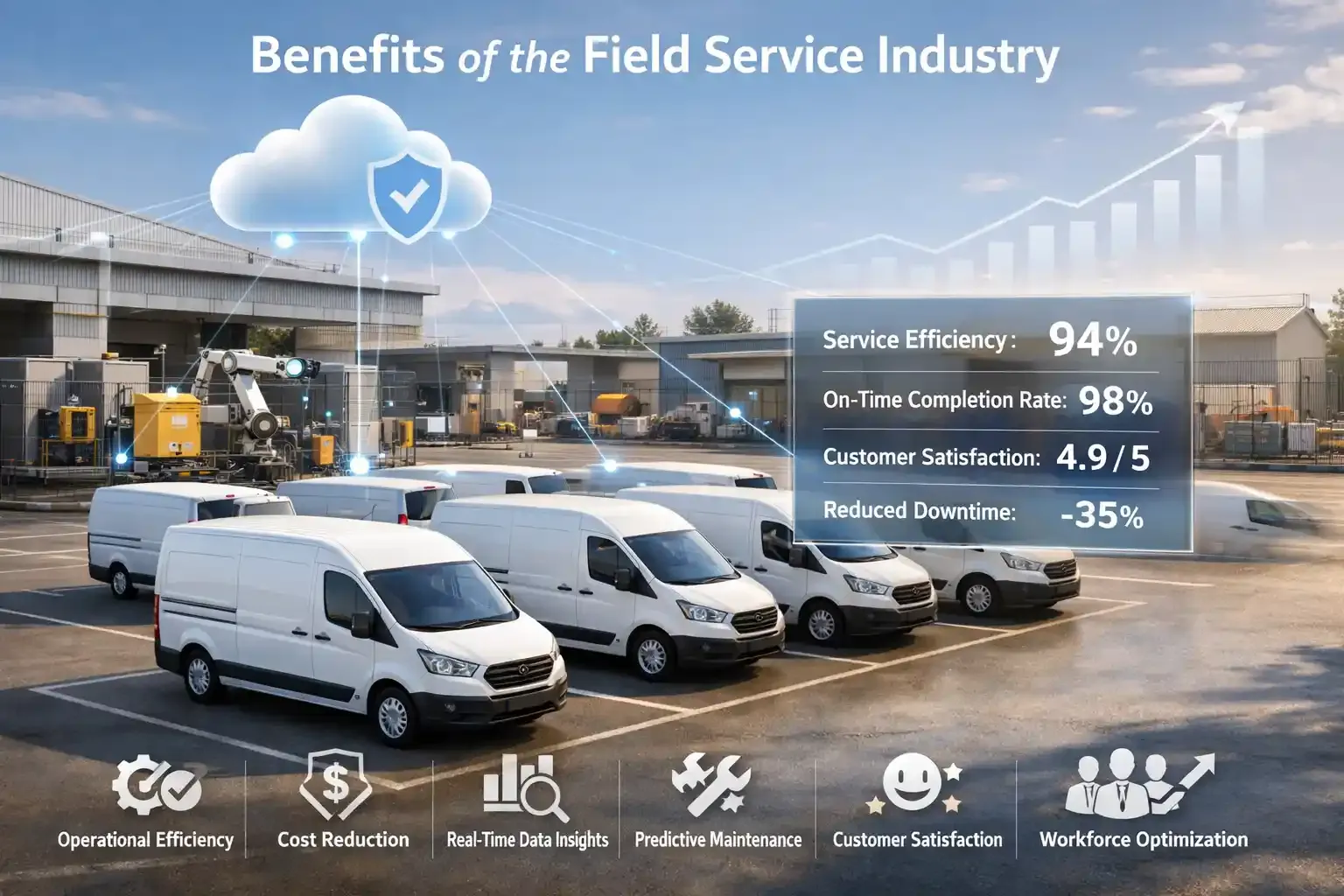 Field service vans with dashboard metrics and growth graph displayed